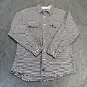 Woolrich Wool Blend Flannel Shirt Men LARGE Black Beige Plaid USA Pockets Button